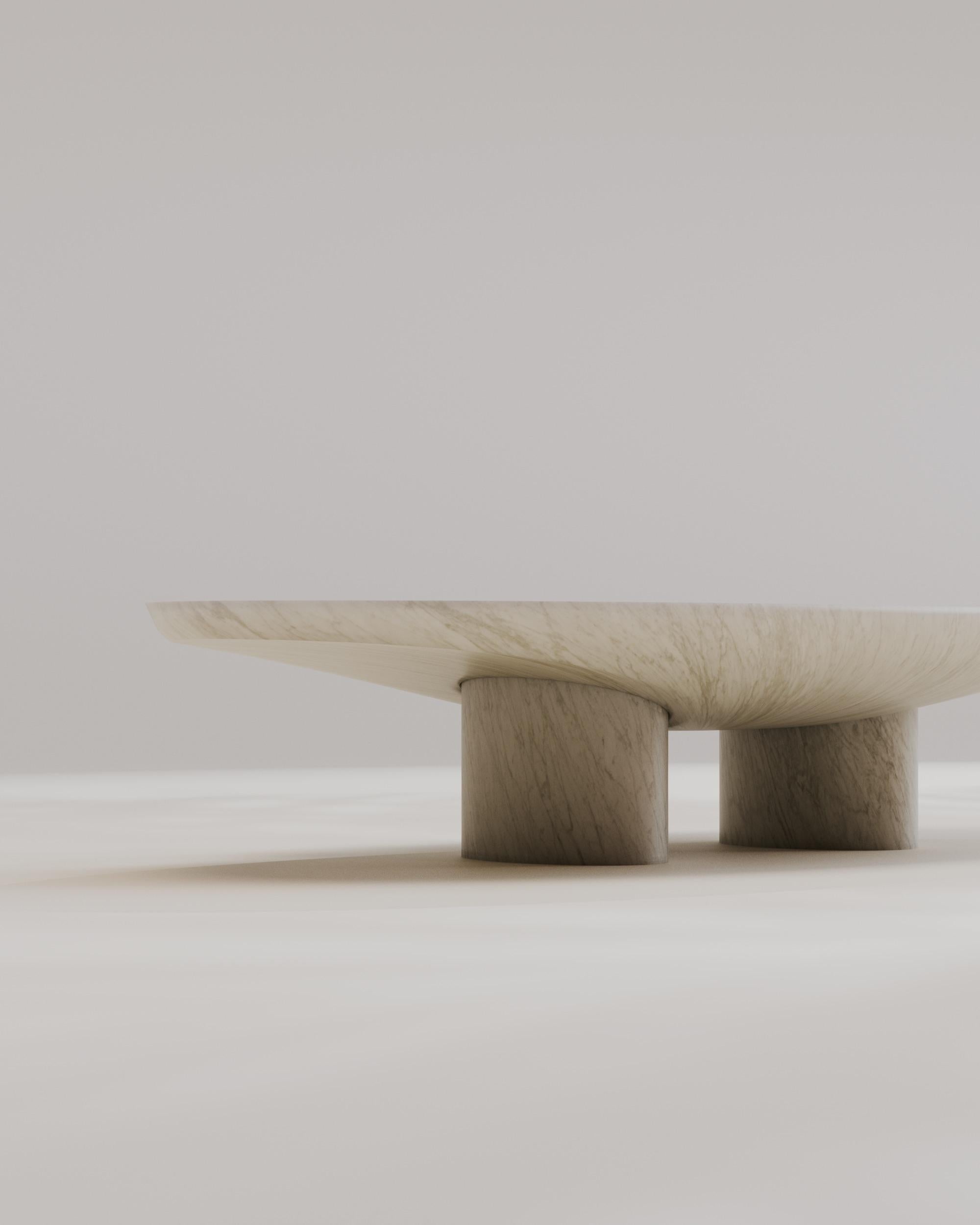 Italian Solid White Marble Abraccio Oval Coffee Table 140 by Studio Narra For Sale