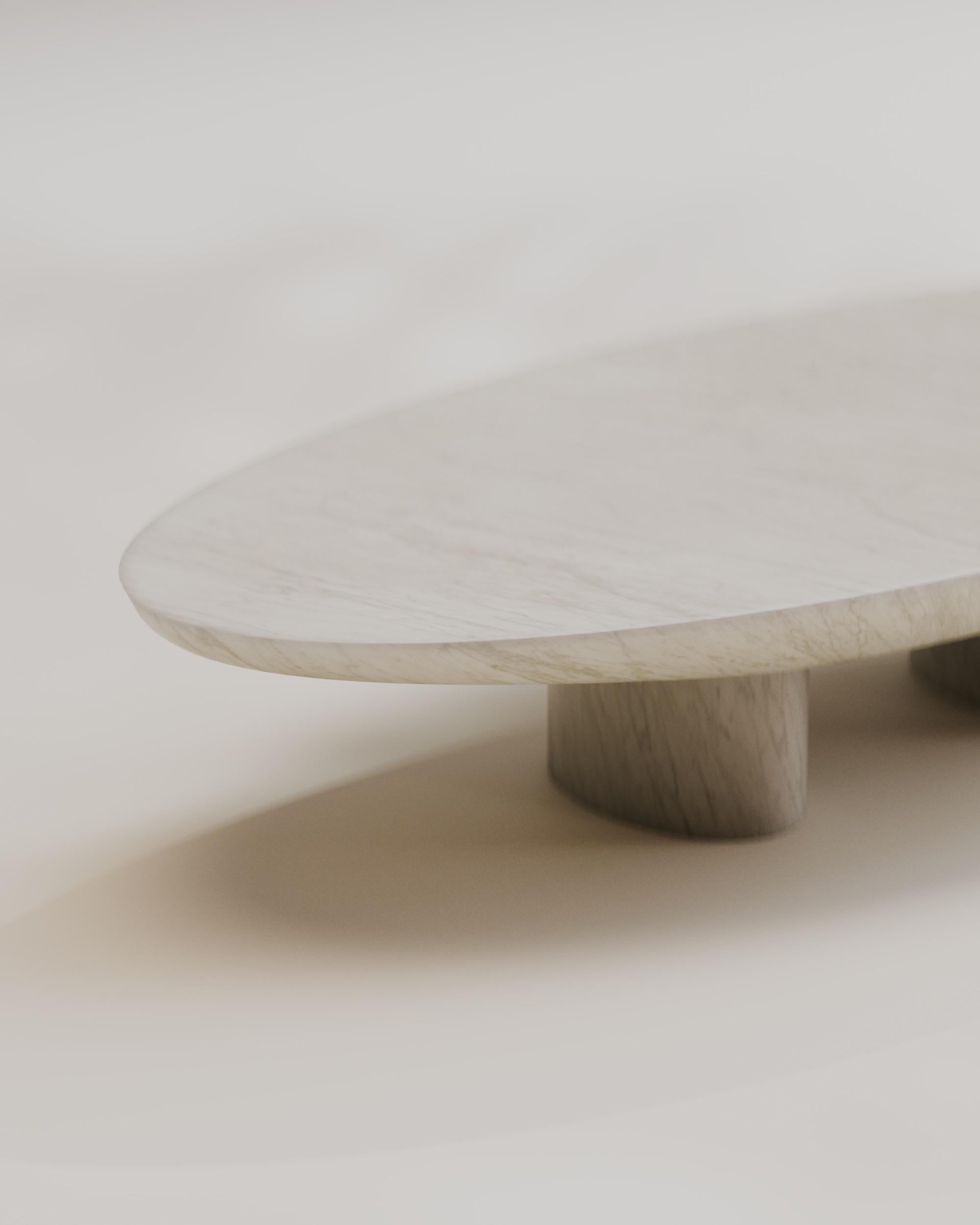 Hand-Crafted Solid White Marble Abraccio Oval Coffee Table 140 by Studio Narra For Sale