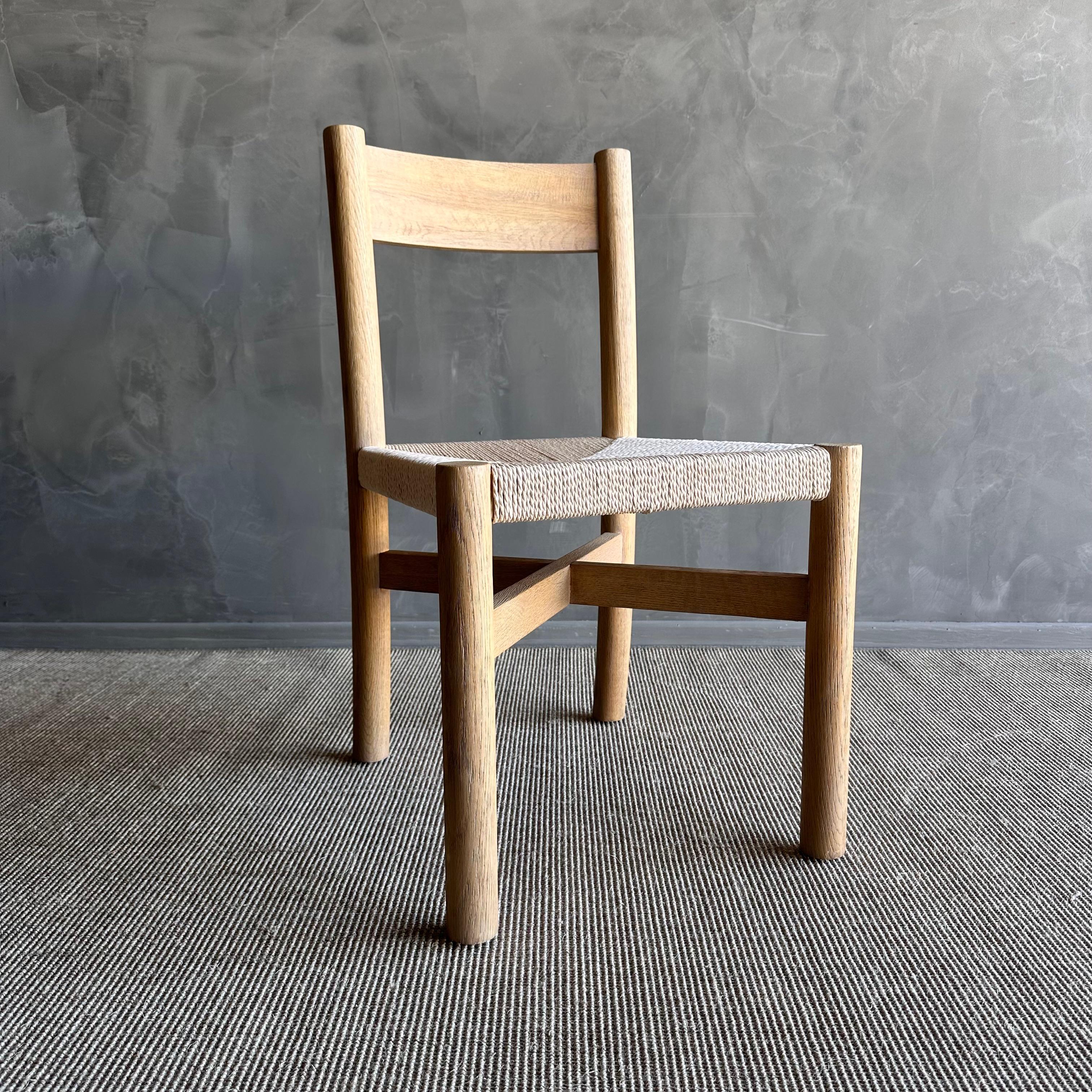 Solid White Oak Dining Chair with Woven Seat and Saddle Brown Leather Cushion For Sale 7