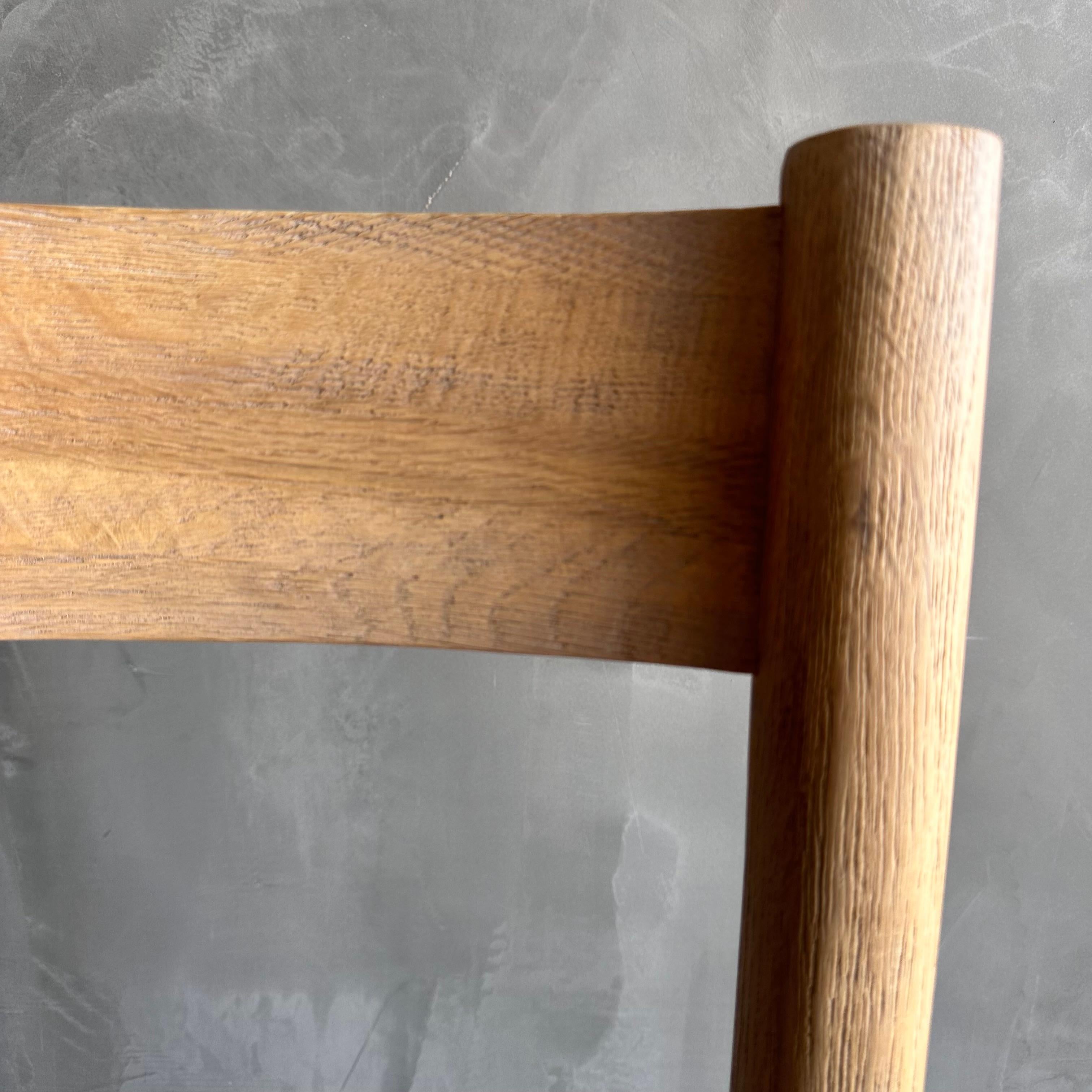 Solid White Oak Dining Chair with Woven Seat and Saddle Brown Leather Cushion For Sale 5