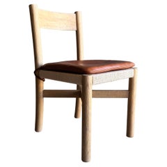 Solid White Oak Dining Chair with Woven Seat and Saddle Brown Leather Cushion
