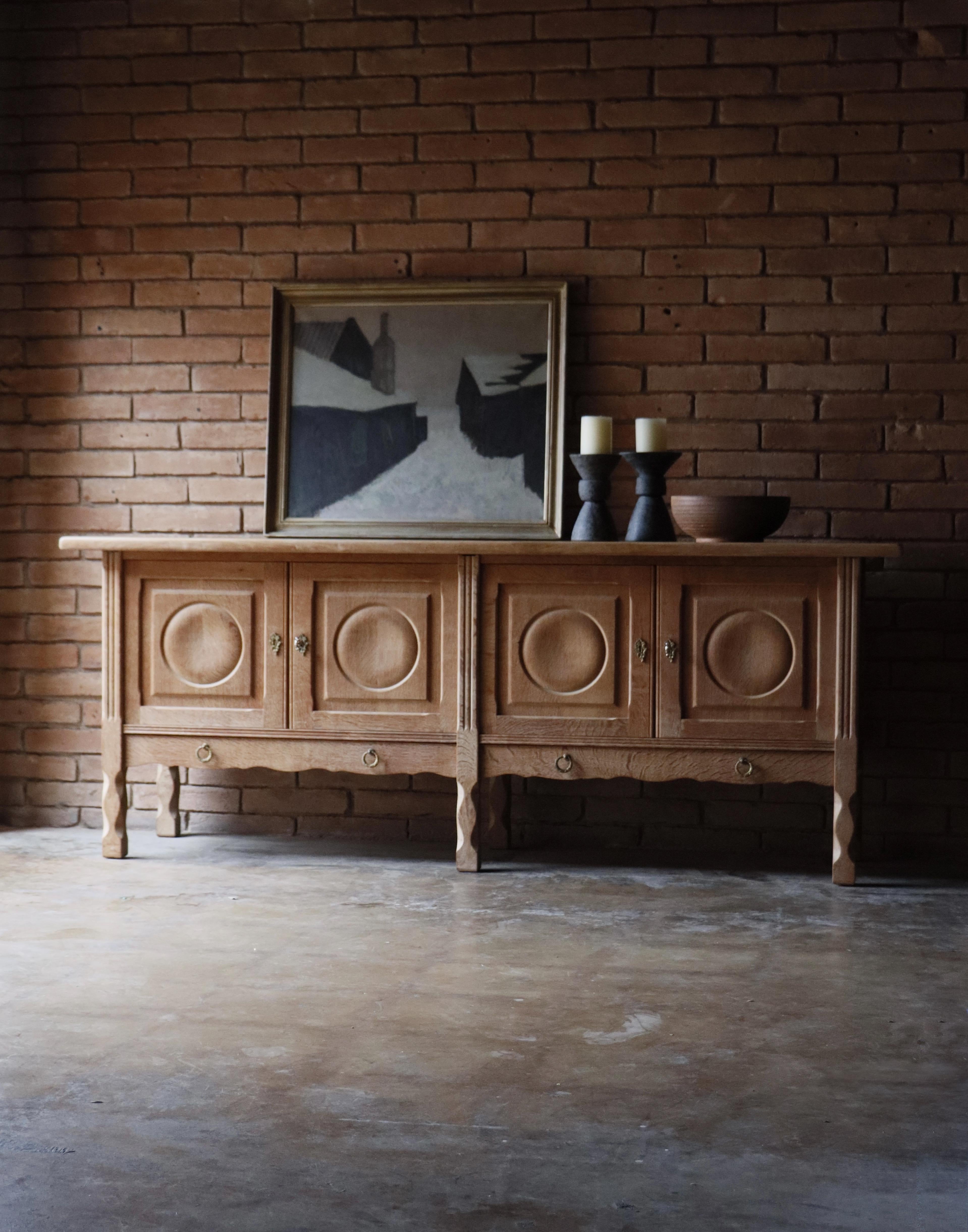 Solid White Oak Sideboard attr: to Henning Kjaernulf, Denmark, 1960s In Good Condition In Round Rock, TX