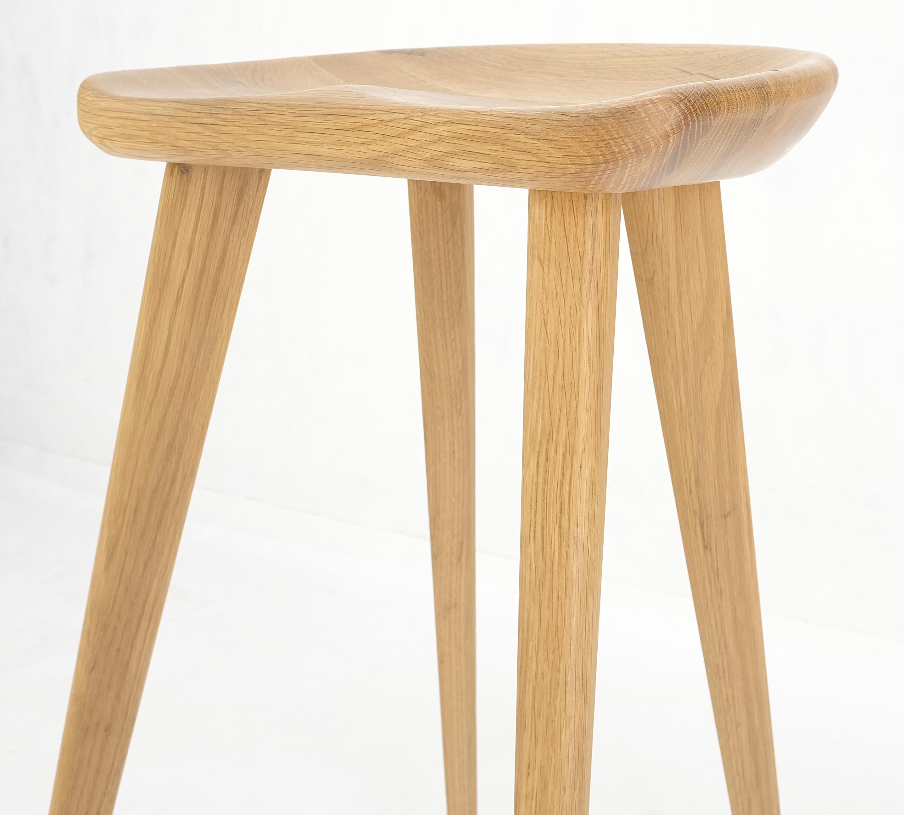 Lacquered Solid White Oak Tapered Leg Carved Seat Bar Stool MINT! For Sale