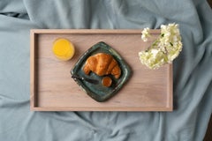 Solid White Oak Tray with White Driftwood Finish and Brass Details
