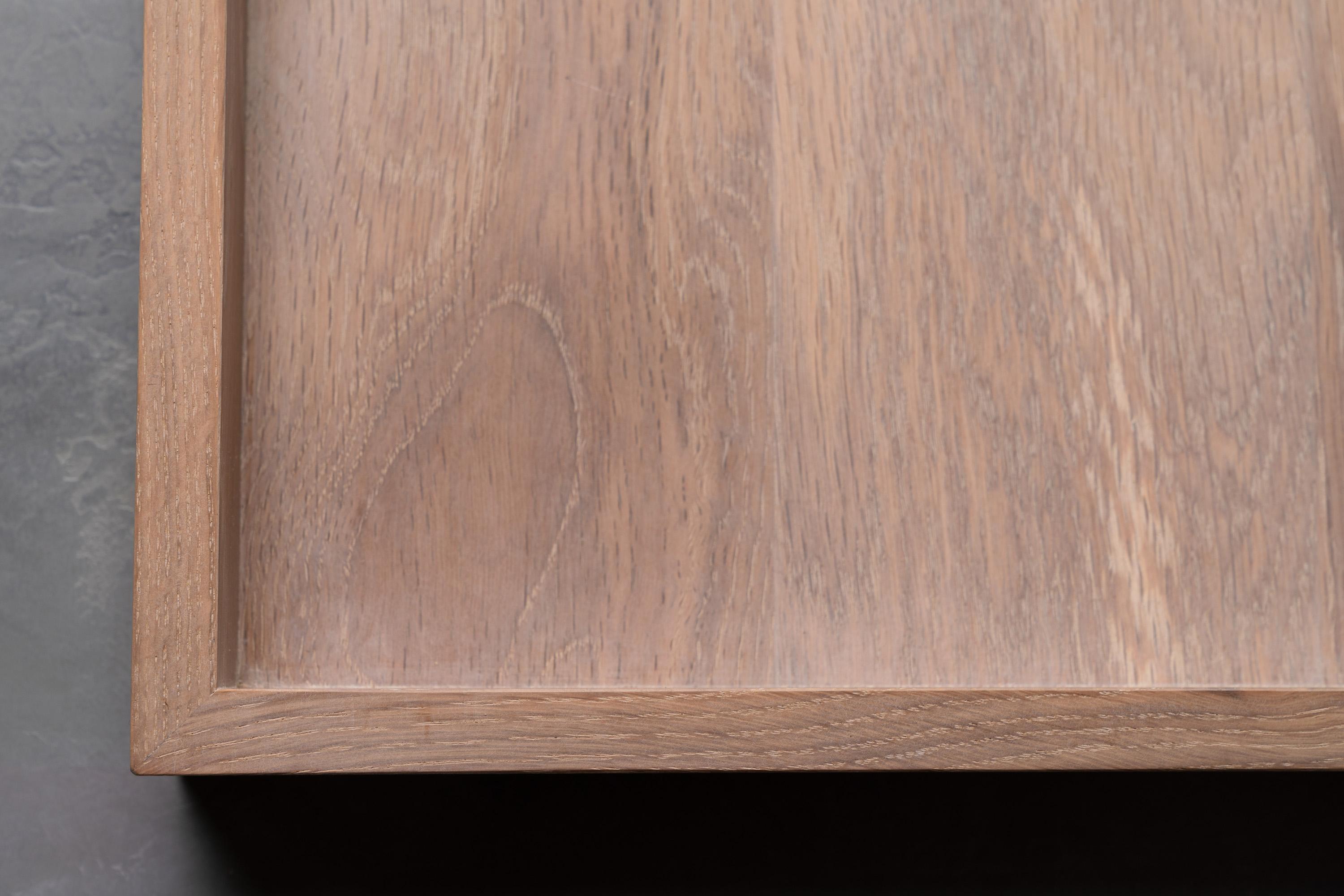 American Solid White Oak Tray with White Driftwood Finish and Brass Details For Sale