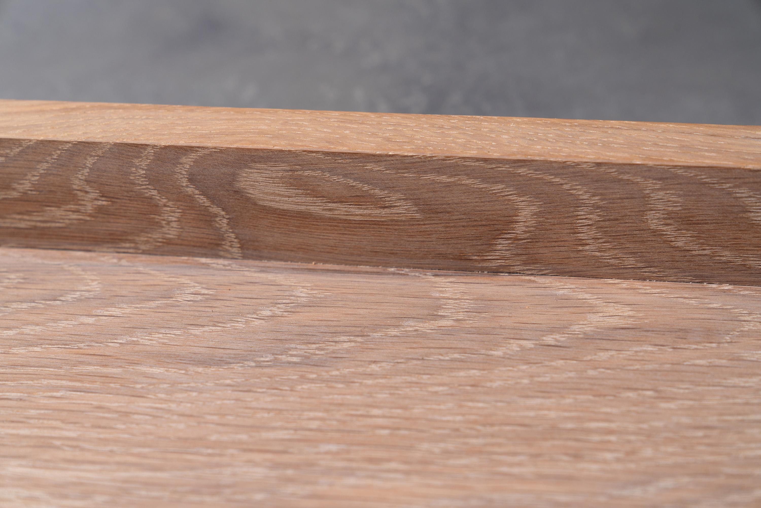 Solid White Oak Tray with White Driftwood Finish and Brass Details In New Condition For Sale In Birmingham, AL