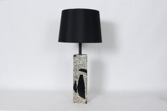 Solid White Table Lamp with Black Terrazzo, Handcrafted, 1950s Rarity
