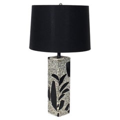 Solid White Table Lamp with Black Terrazzo, Handcrafted, 1950s Rarity