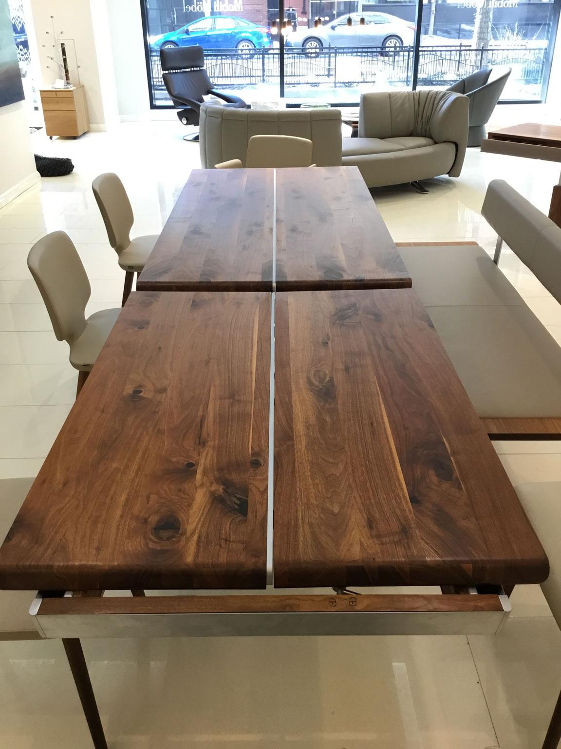 Solid Wild Walnut Wood Extending table Matt Chrome Skid Base 4