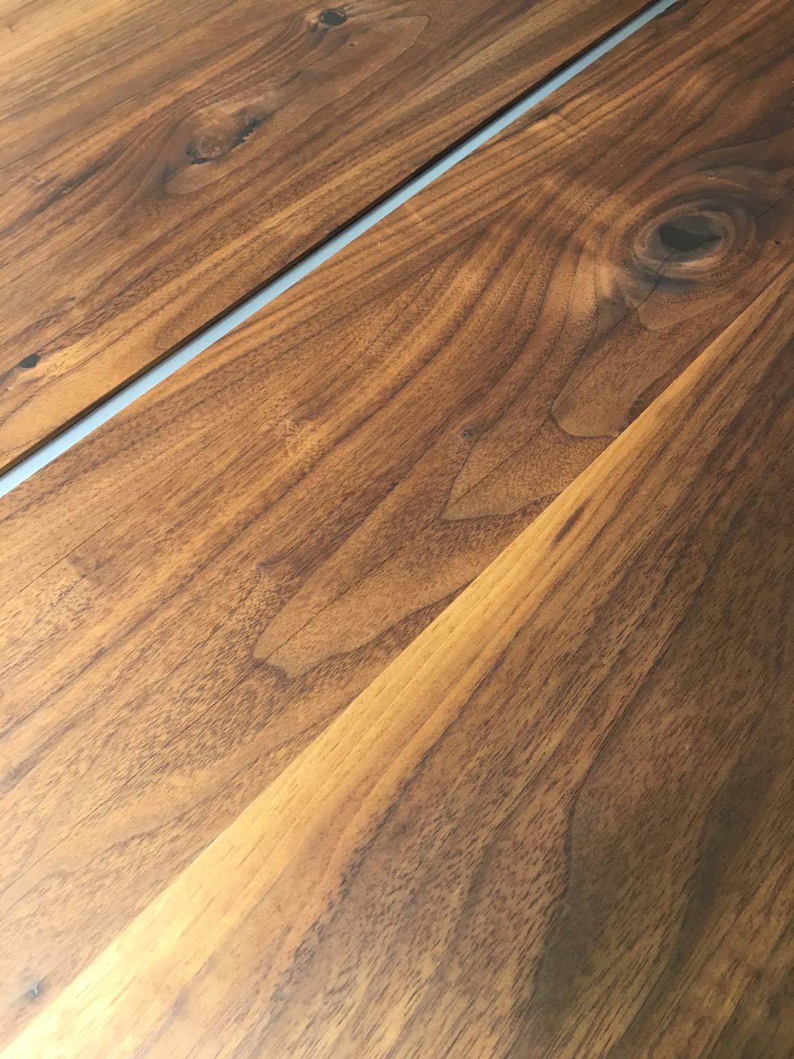 Solid Wild Walnut Wood Extending table Matt Chrome Skid Base 1