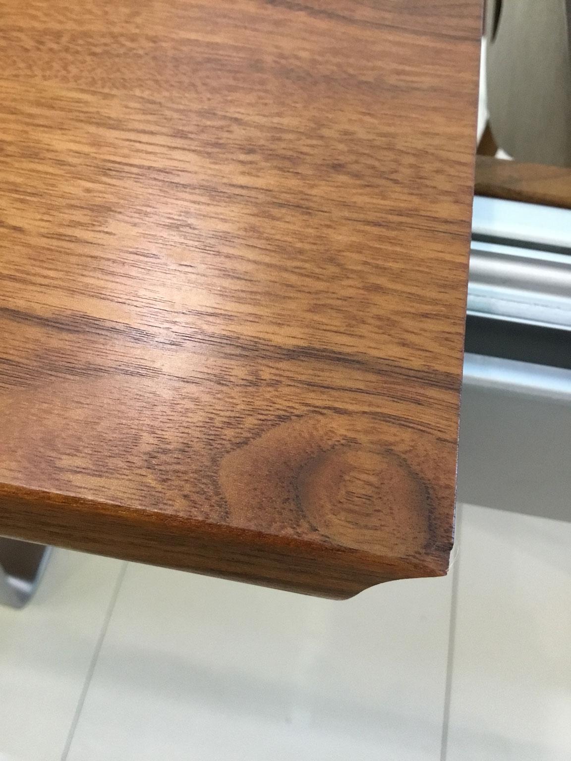 Solid Wild Walnut Wood Extending table Matt Chrome Skid Base 2