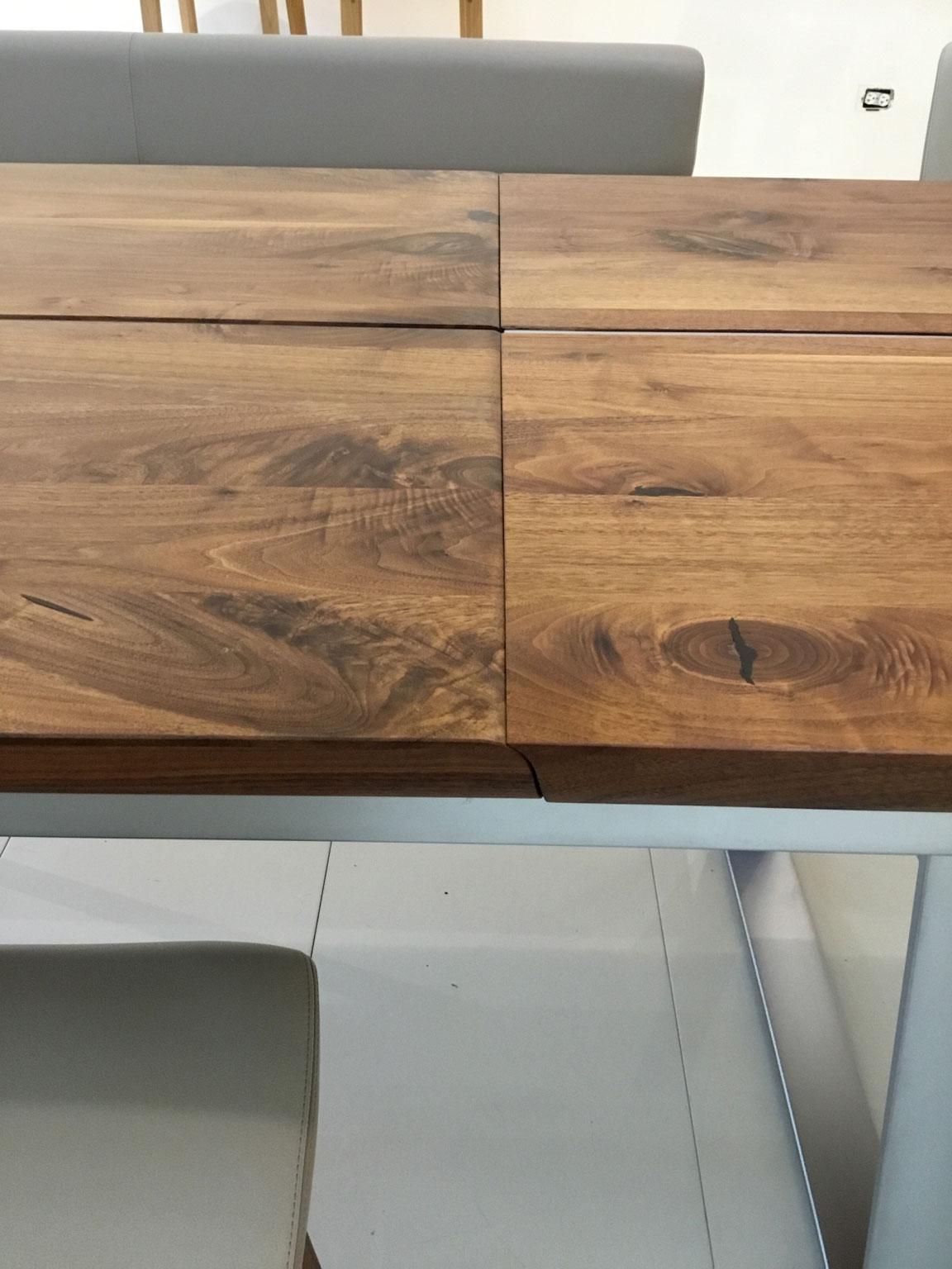 Solid Wild Walnut Wood Extending table Matt Chrome Skid Base 8