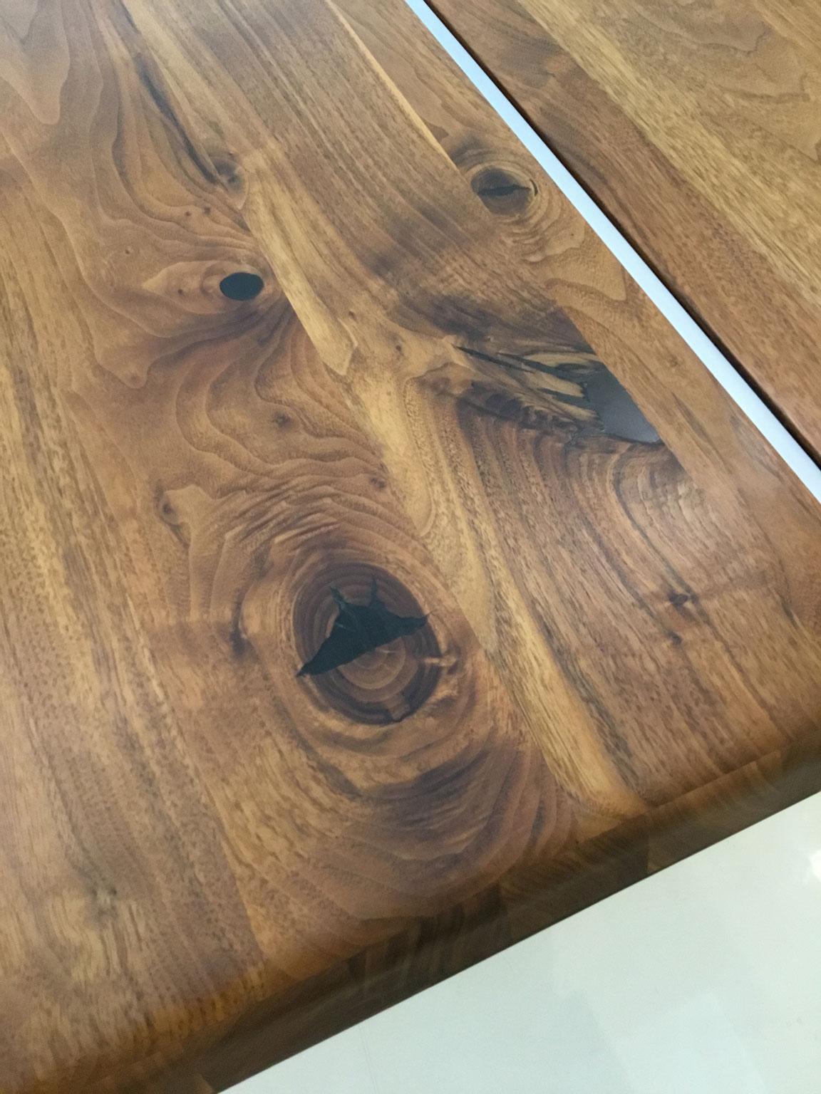 Solid Wild Walnut Wood Extending table Matt Chrome Skid Base 9