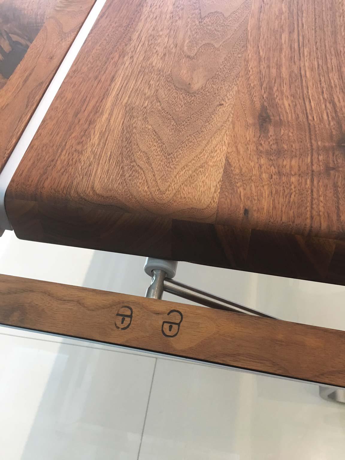 Solid Wild Walnut Wood Extending table Matt Chrome Skid Base In Fair Condition In Chicago, IL