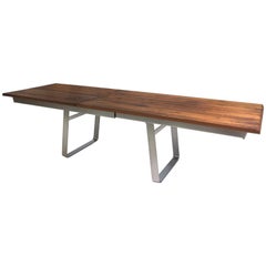 Solid Wild Walnut Wood Extending table Matt Chrome Skid Base