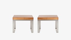 Solid Wood Accent Bench Tables with Steel Bases, Pair