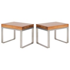 Paire de bancs d'appoint en bois massif avec bases en acier