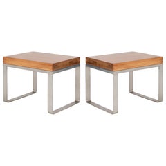 Solid Wood Accent Bench Tables with Steel Bases, Pair