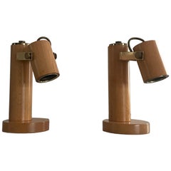 Solid Wood Adjustable Head Pair of Table Lamps, 1970s, Italy Solid Wood Adjustable Head Pair of Table Lamps, 1970s, Italy
