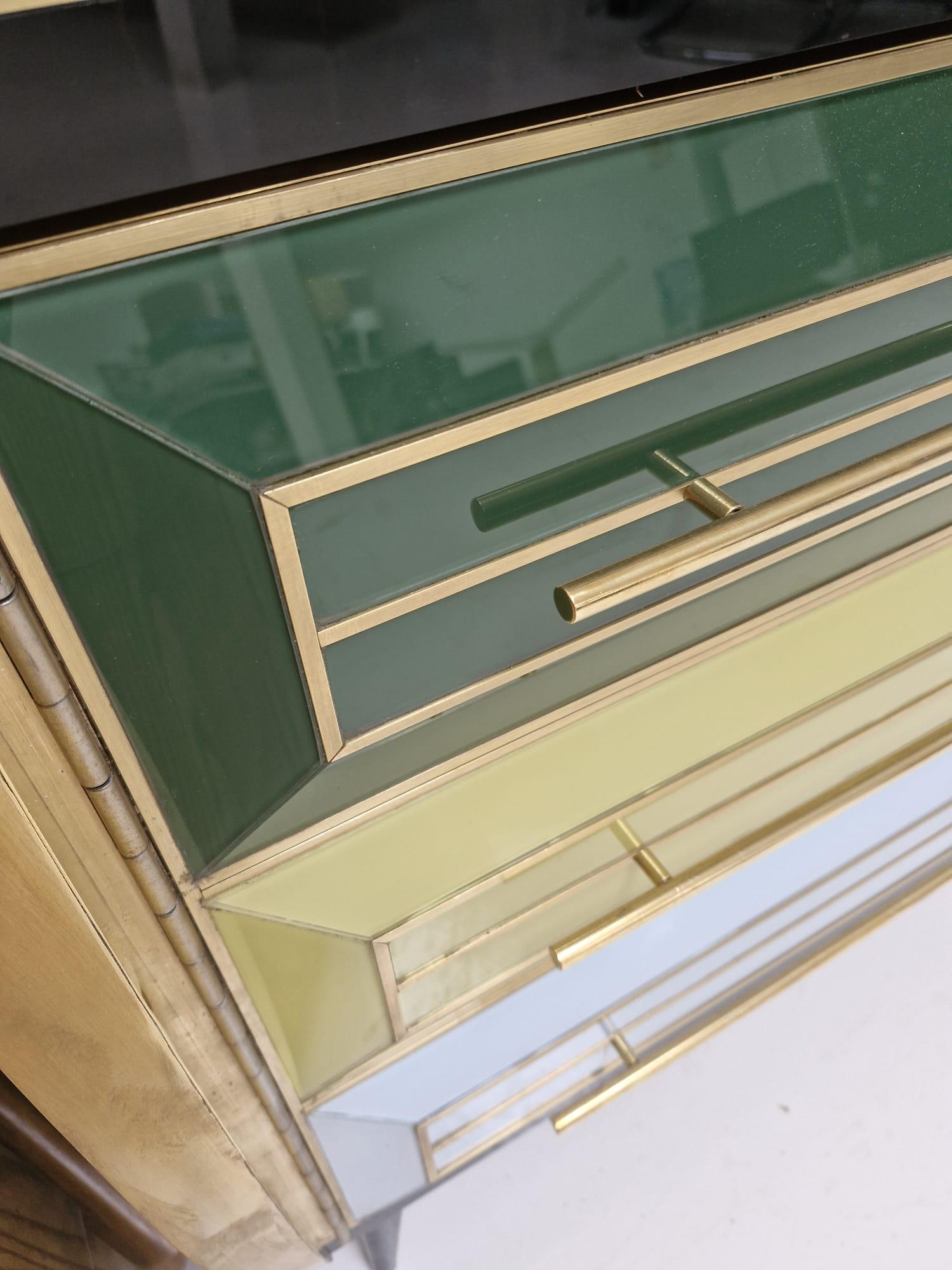 Mid Century Solid Wood And Colored Glass Bar Furniture, Italy 1950's For Sale 4