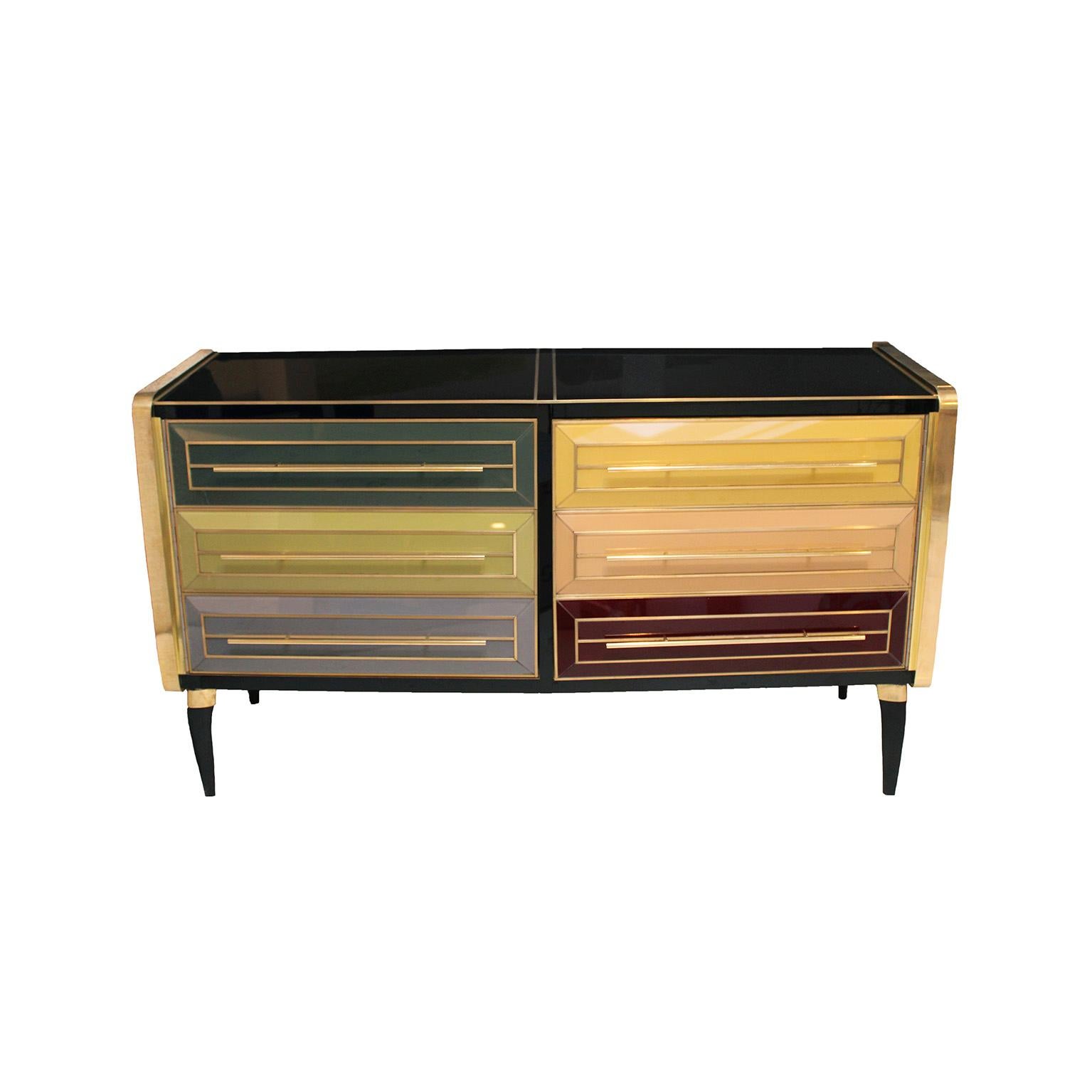 Mid-Century Modern Solid Wood And Colored Glass Bar Furniture, Italy 1950's For Sale