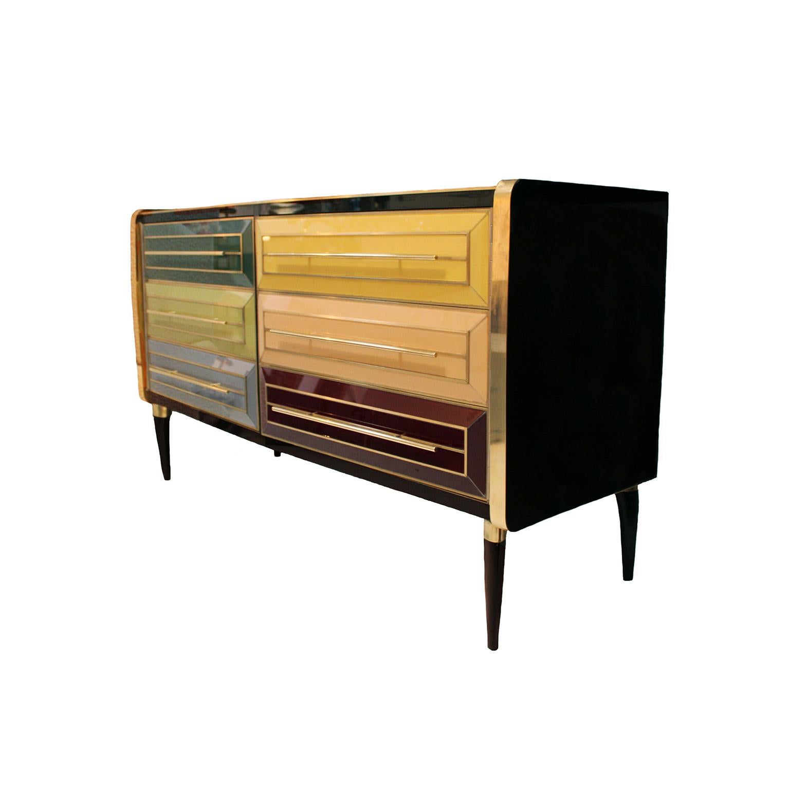Italian Solid Wood And Colored Glass Bar Furniture, Italy 1950's For Sale
