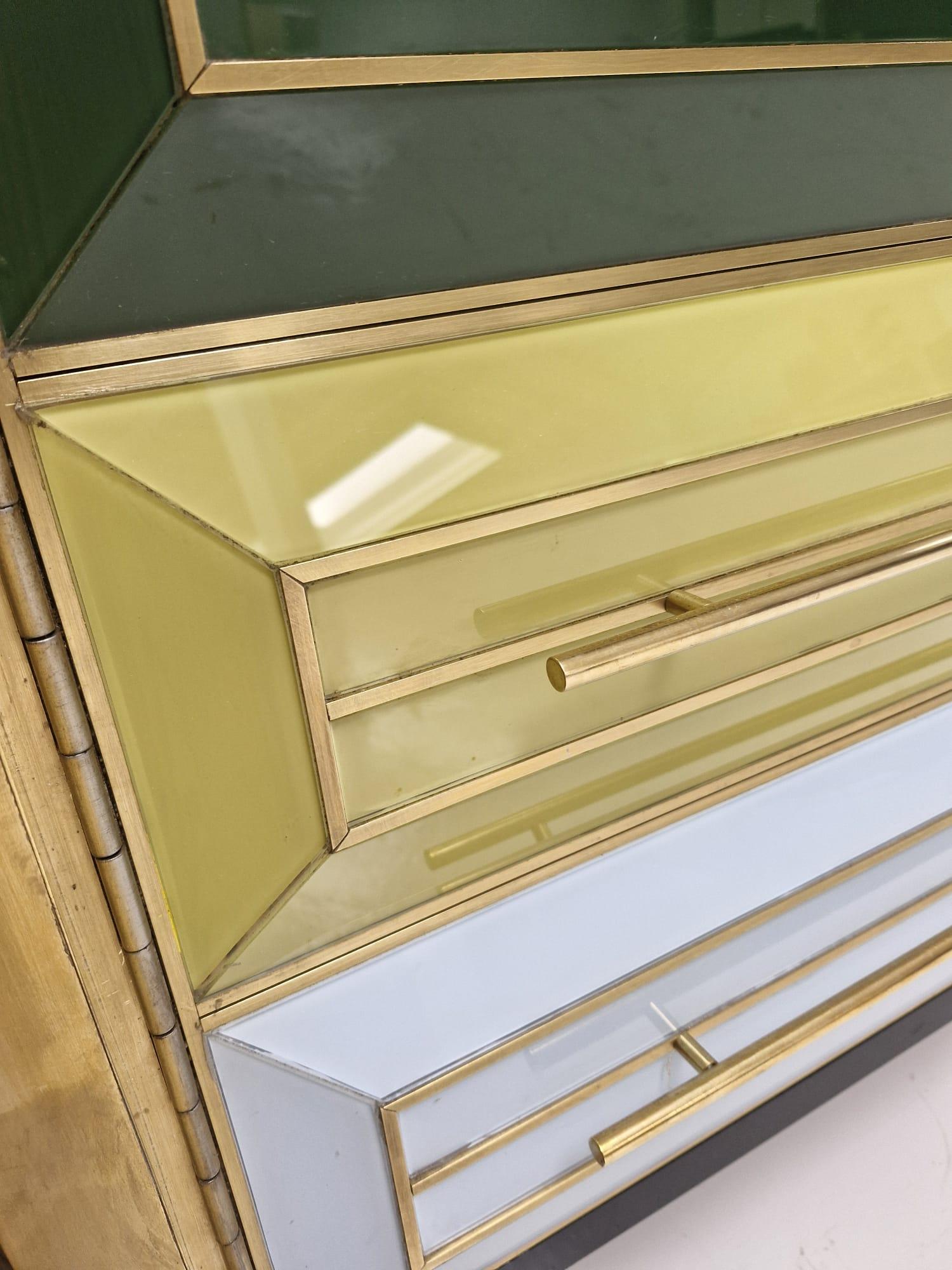 Mid Century Solid Wood And Colored Glass Bar Furniture, Italy 1950's For Sale 1