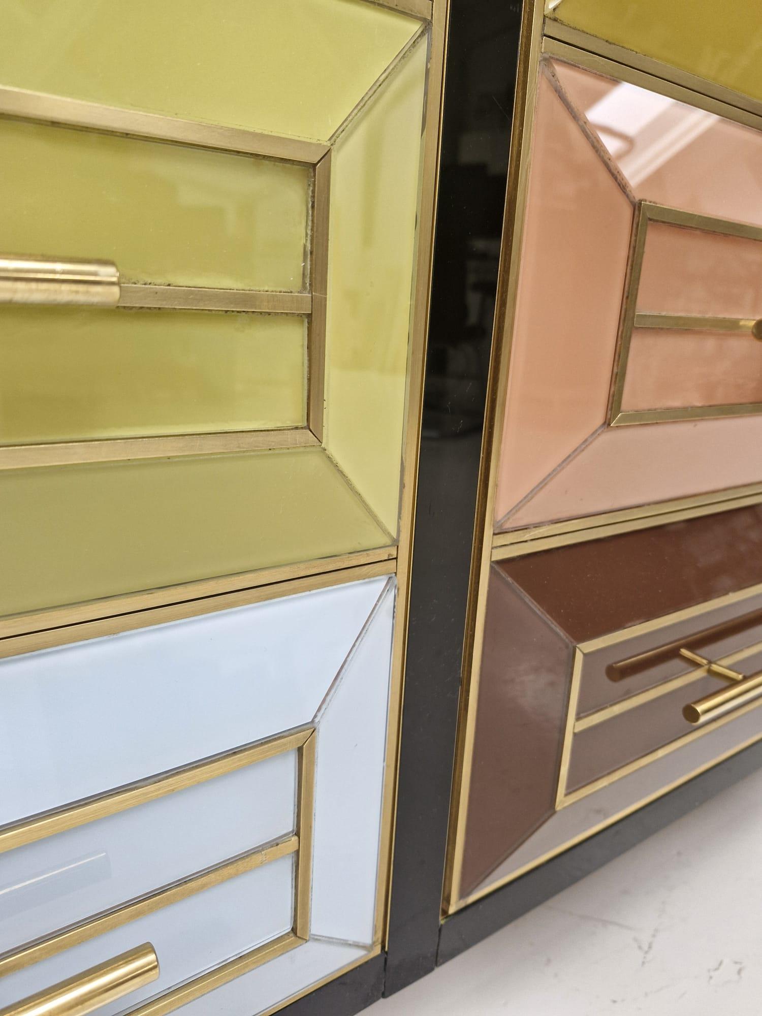 Mid Century Solid Wood And Colored Glass Bar Furniture, Italy 1950's For Sale 2