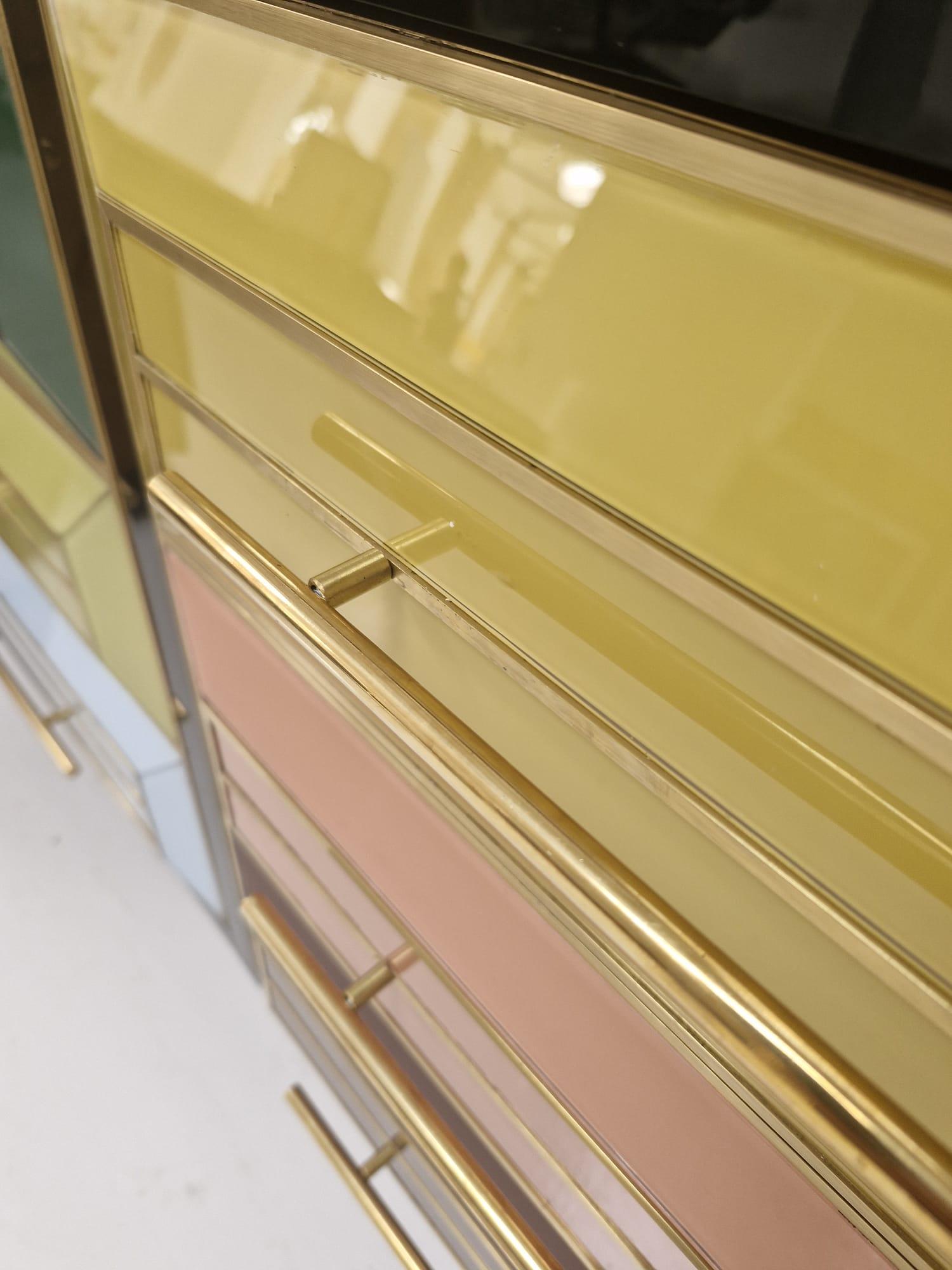 Mid Century Solid Wood And Colored Glass Bar Furniture, Italy 1950's For Sale 3