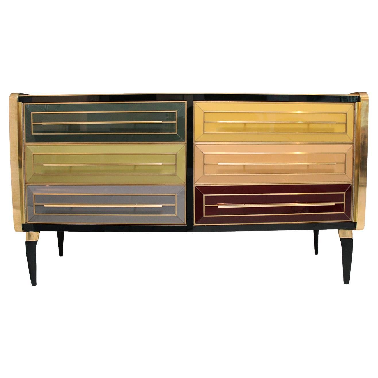 Solid Wood And Colored Glass Bar Furniture, Italy 1950's For Sale