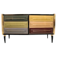 Solid Wood And Colored Glass Bar Furniture, Italy 1950's