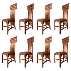 Solid Wood and Italian Leather Dining Chairs - Set of 8