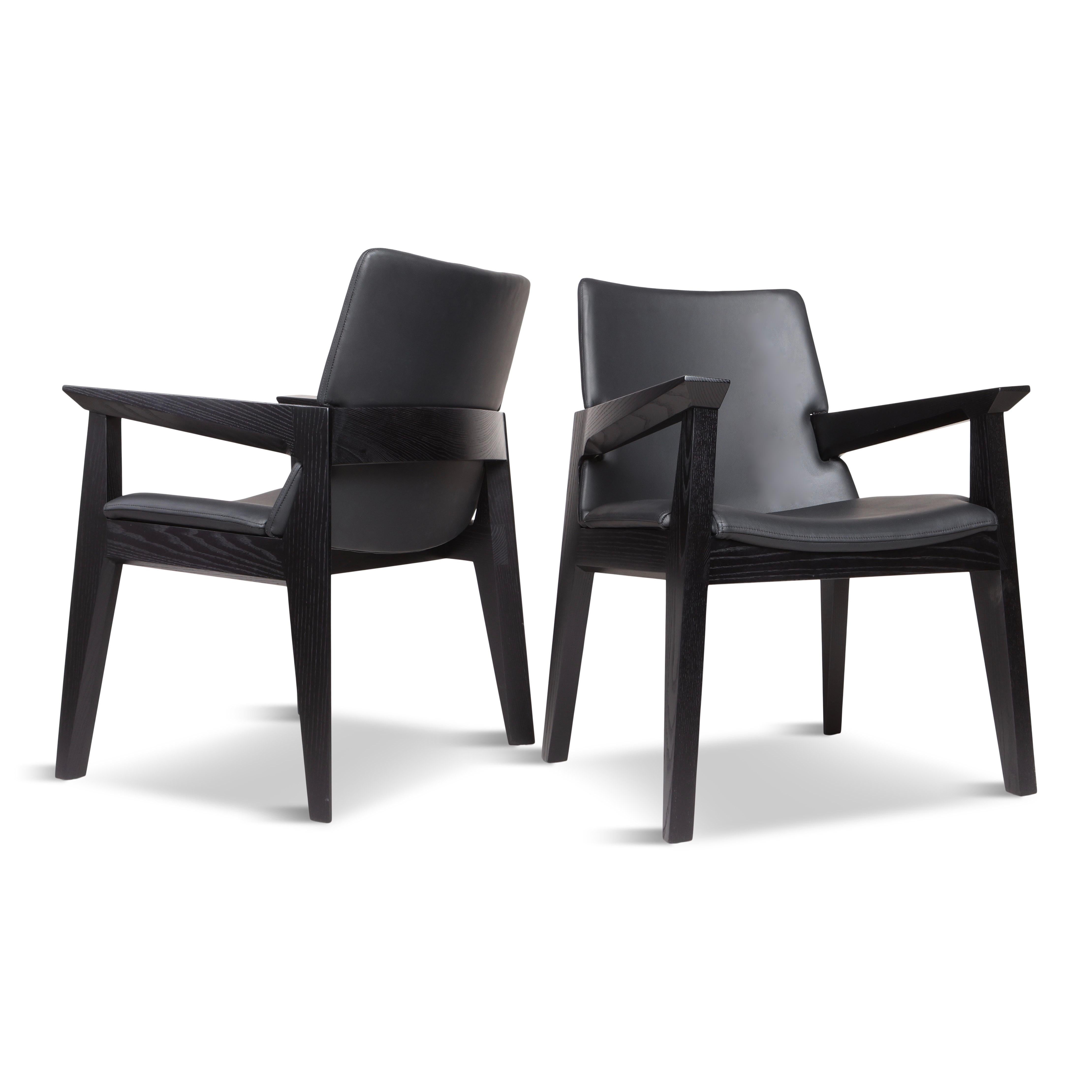 Contemporary Solid Wood and Leather Arm Chair, Kroft Dining Chair