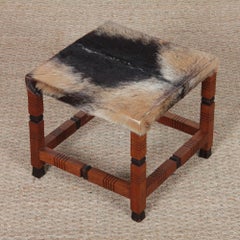 Solid wood and leather stool, 20th-century piece