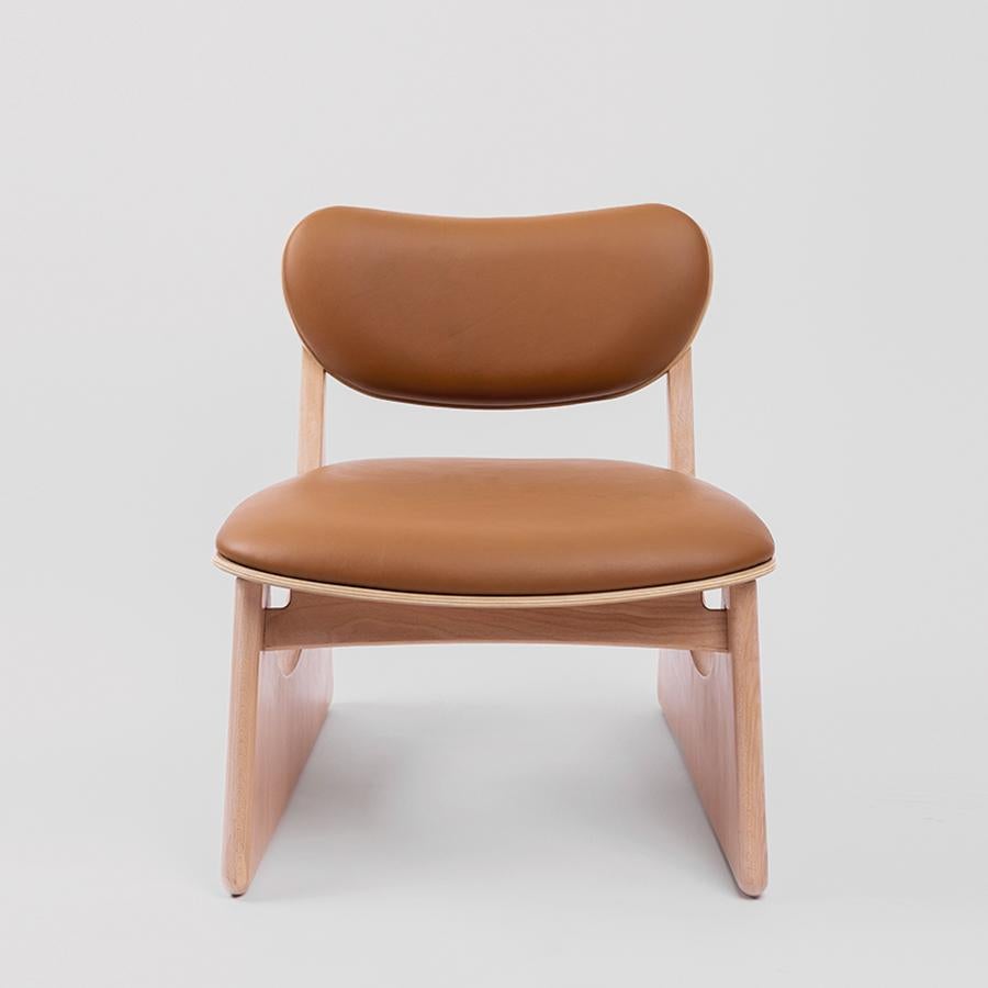 Organic Modern Solid Wood and Leather Tol Lounge Chair For Sale