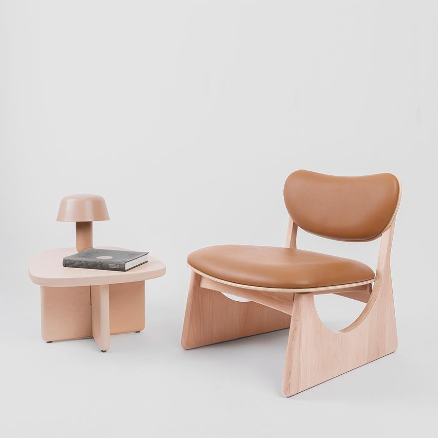Contemporary Solid Wood and Leather Tol Lounge Chair For Sale