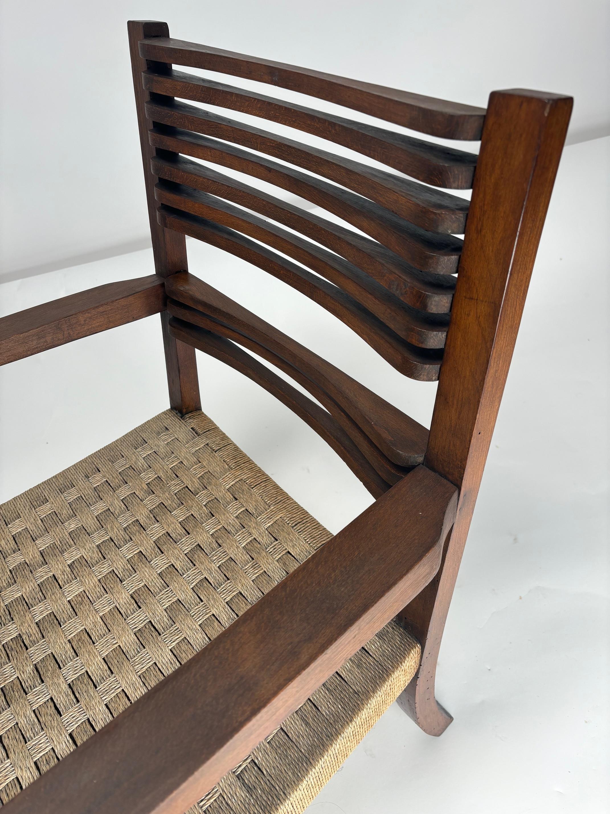 Poltrona in legno massiccio e corda, stile Giuseppe Pagano, Italia, anni '30 in vendita 3