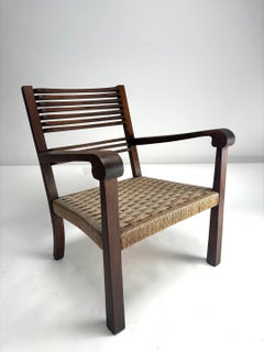 Solid wood and rope armchair, Giuseppe Pagano Style, Italy, 1930s