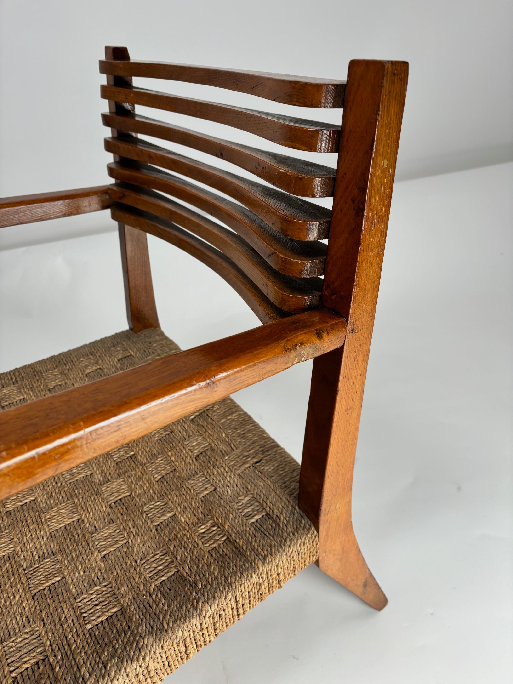 Sessel aus Massivholz und Seil, Giuseppe Pagano Stil, Italien, 1930er Jahre (Bauhaus) im Angebot