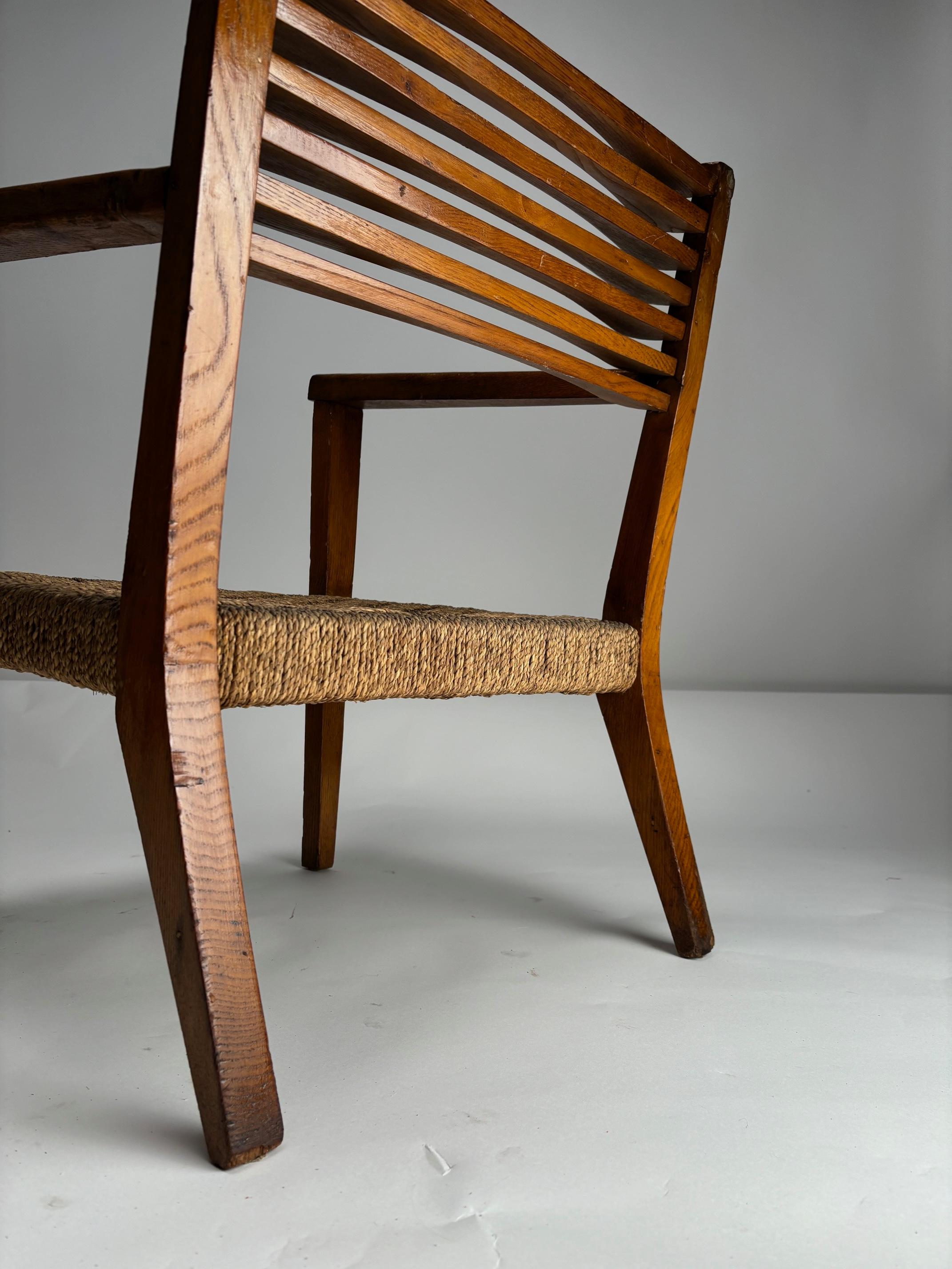 Sessel aus Massivholz und Seil, Giuseppe Pagano Stil, Italien, 1930er Jahre (Italienisch) im Angebot