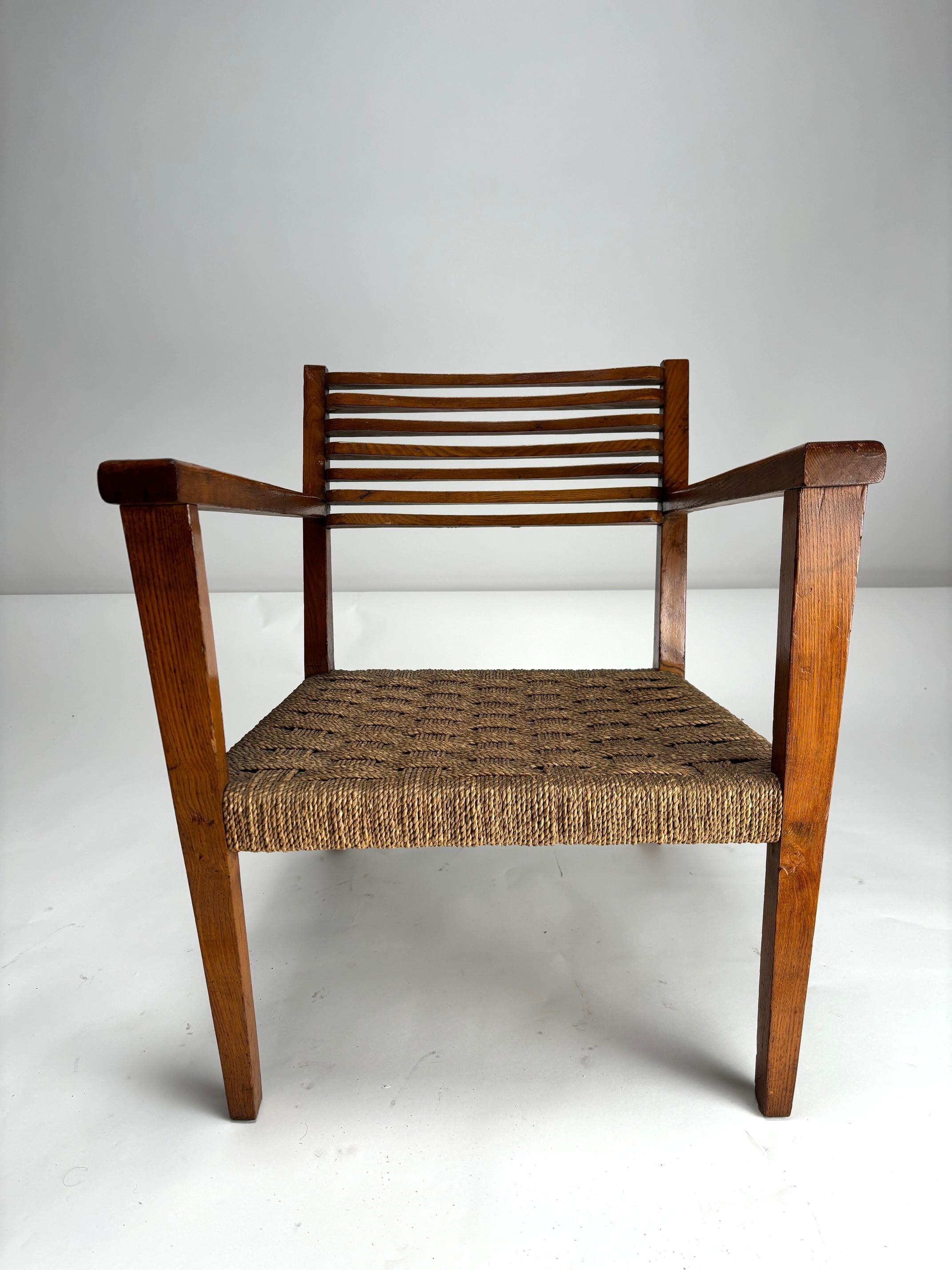 Sessel aus Massivholz und Seil, Giuseppe Pagano Stil, Italien, 1930er Jahre im Angebot 1
