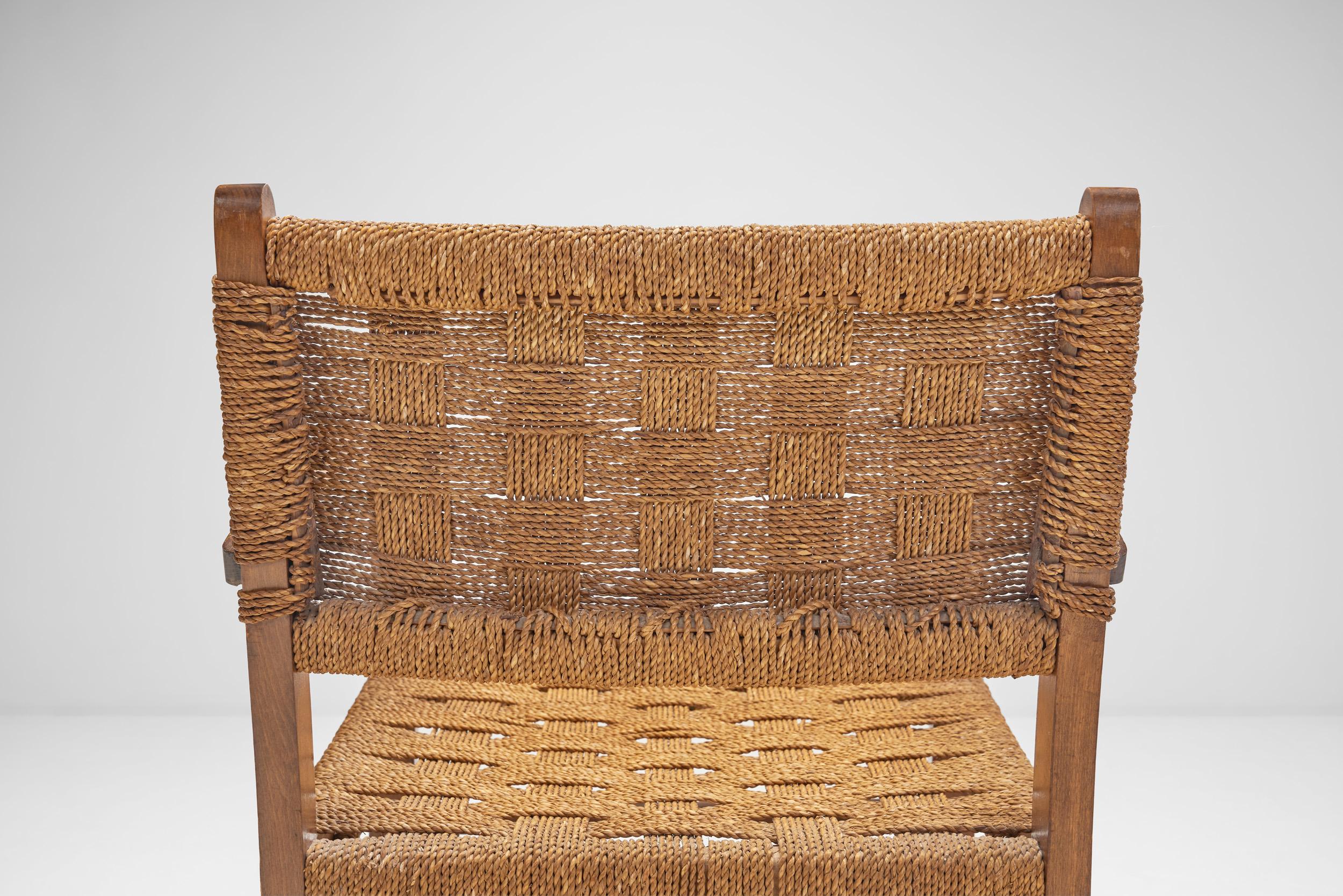 Solid Wood and Woven Papercord Armchair, Europe 1970s For Sale 1