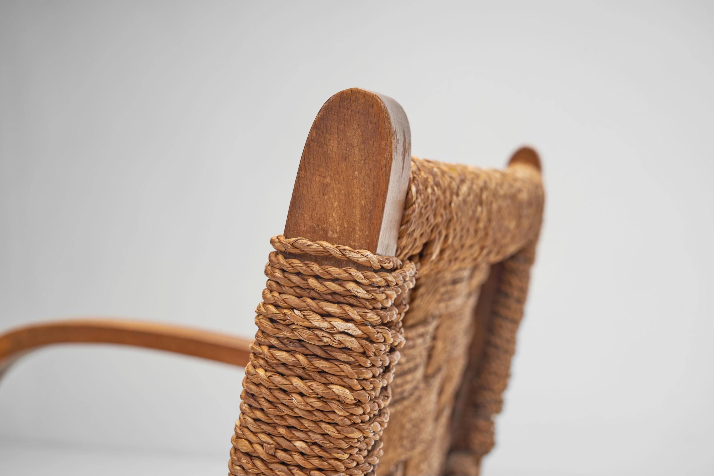 Solid Wood and Woven Papercord Armchair, Europe 1970s For Sale 2