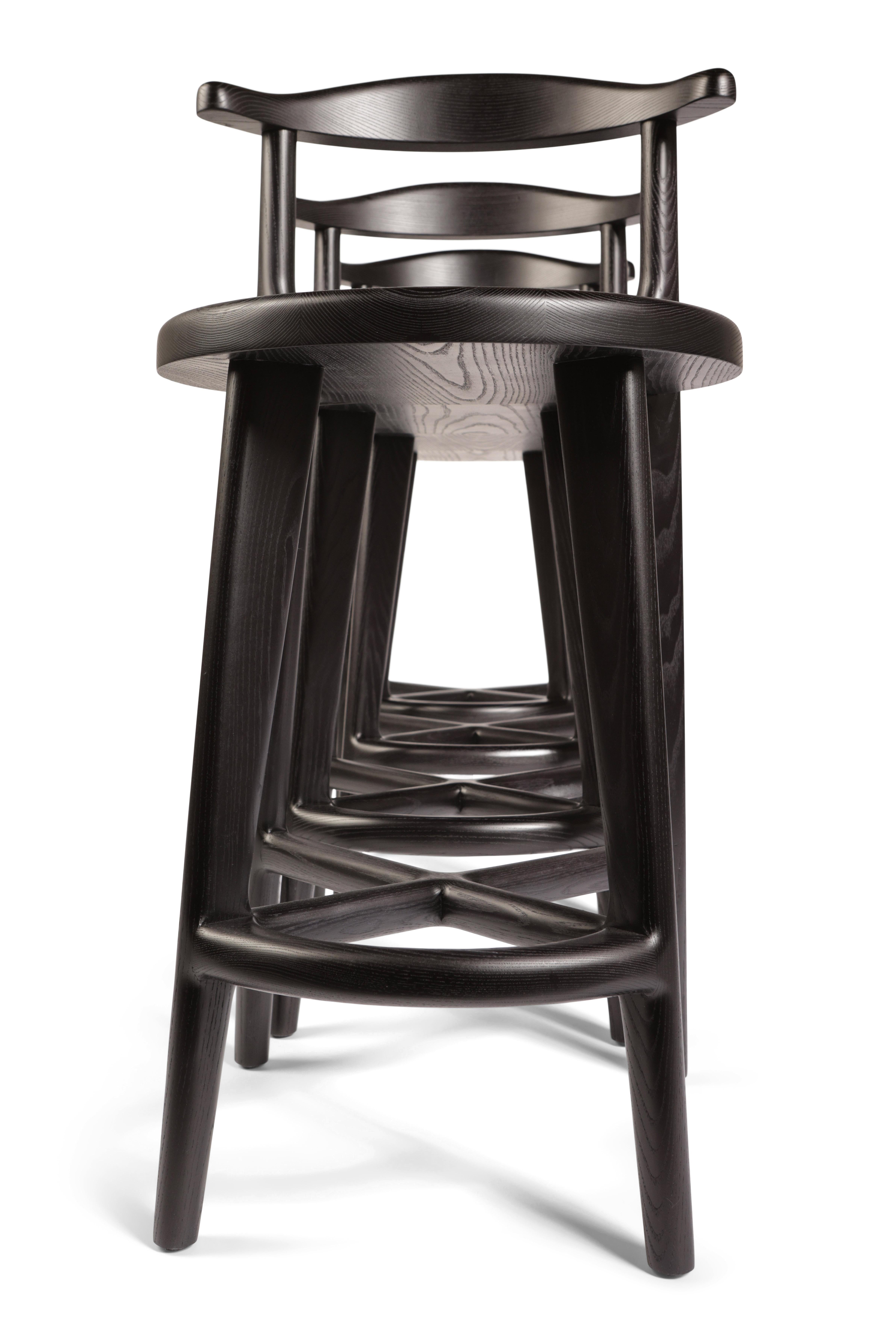 American Craftsman Solid Wood Bar or Counter Stool, Blackened Ash For Sale