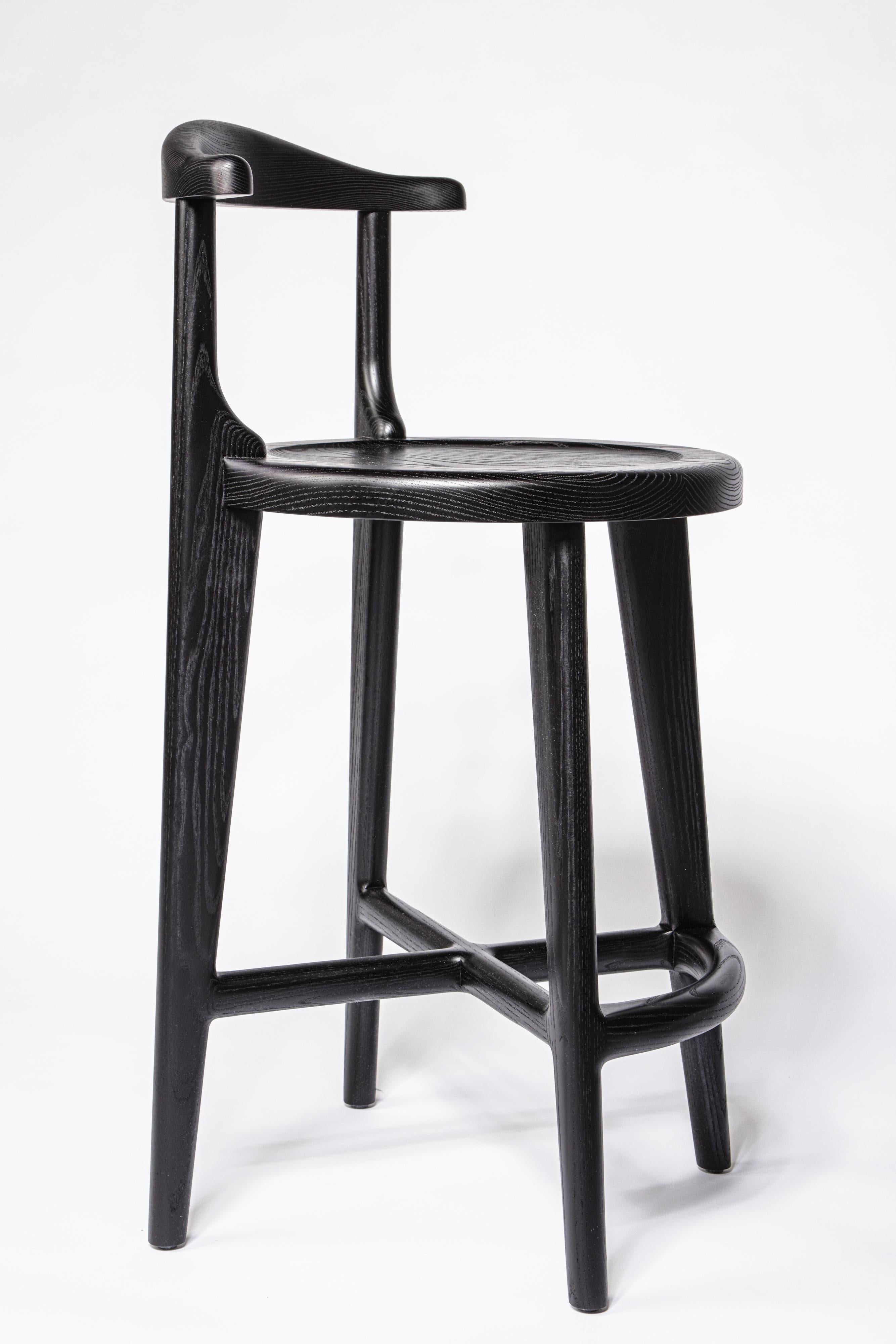 Contemporary Solid Wood Bar or Counter Stool, Blackened Ash For Sale