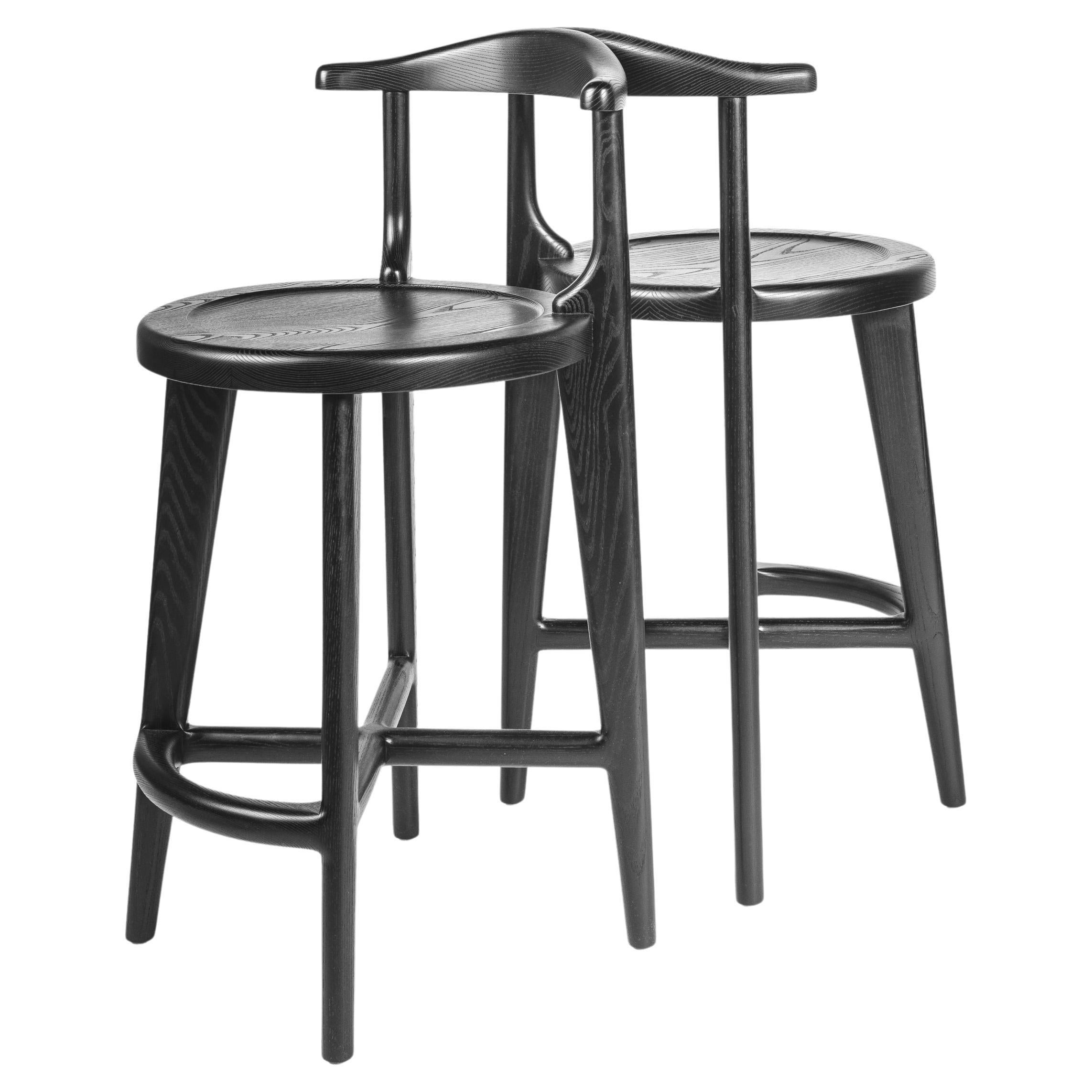 Solid Wood Bar or Counter Stool, Blackened Ash