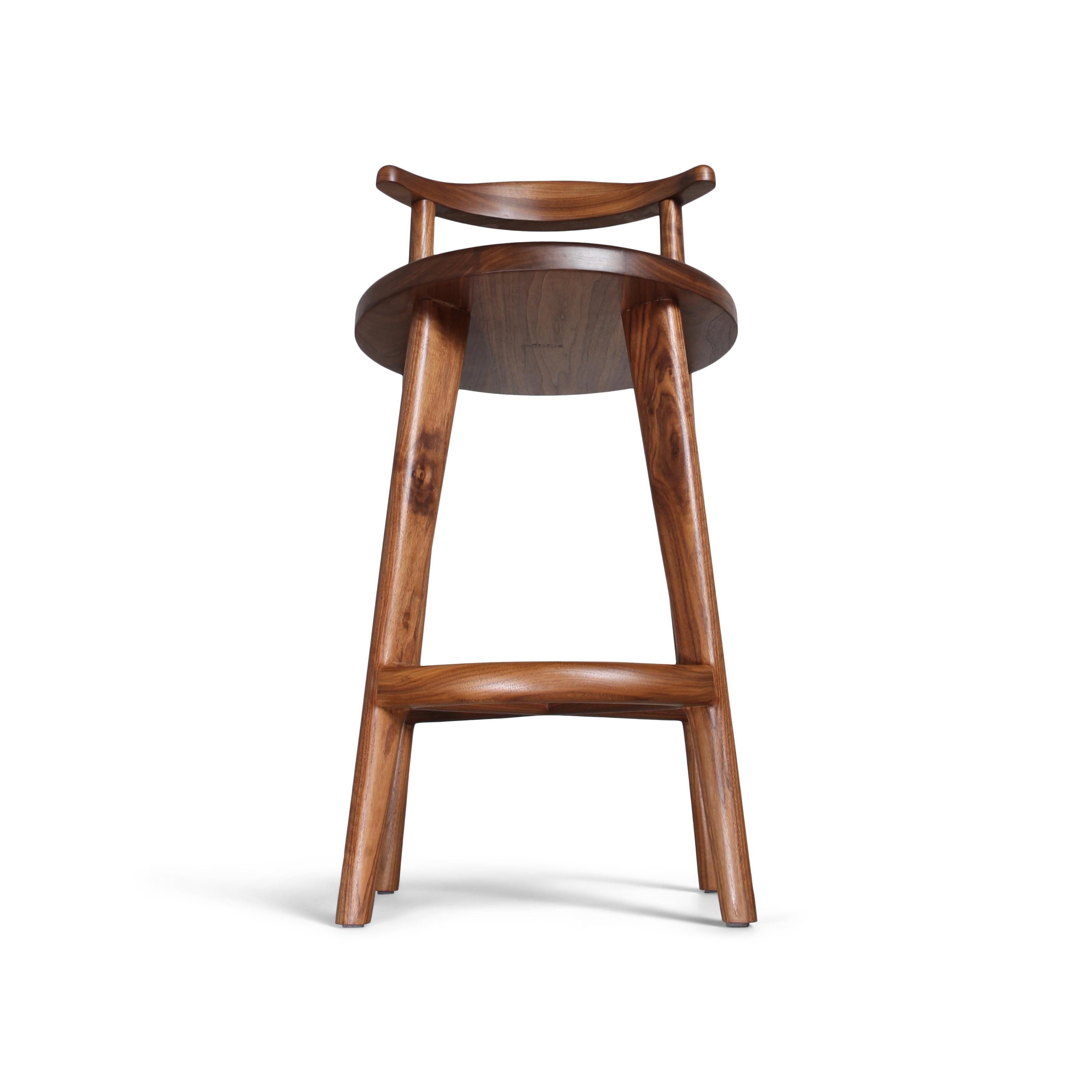 Turned Solid Wood Bar or Counter Stool, Walnut Oak Ash For Sale