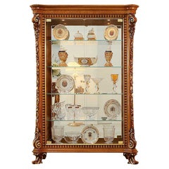 Solid Wood Baroque Vitrine in Natural Bright Finish and Gold Leaf Details