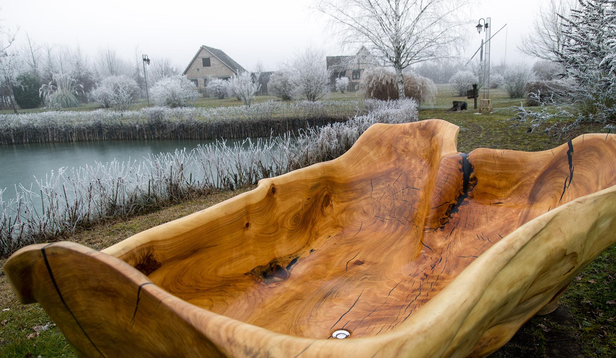 Solid Wood Bathtub Carved from Single Piece of Wood, Fully functional, Logniture For Sale 7