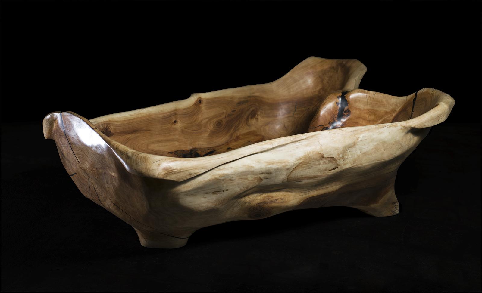 Solid Wood Bathtub Carved from Single Piece of Wood, Fully functional, Logniture For Sale 11